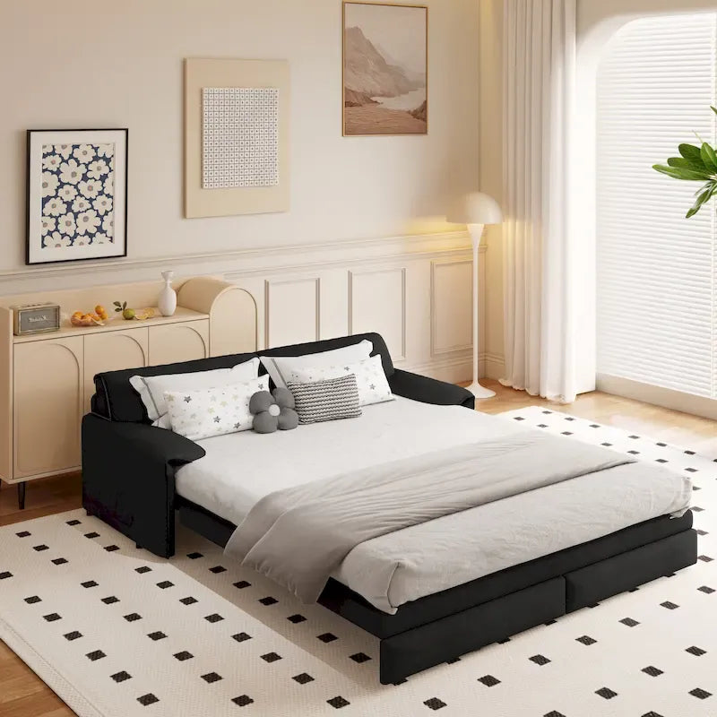 Canapé-lit convertible 3 en 1 avec rangement latéral, canapé-lit escamotable Queen de 168 cm, lit causeuse en velours
