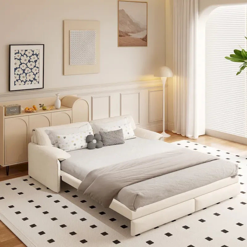 Canapé-lit convertible 3 en 1 avec rangement latéral, canapé-lit escamotable Queen de 168 cm, lit causeuse en velours