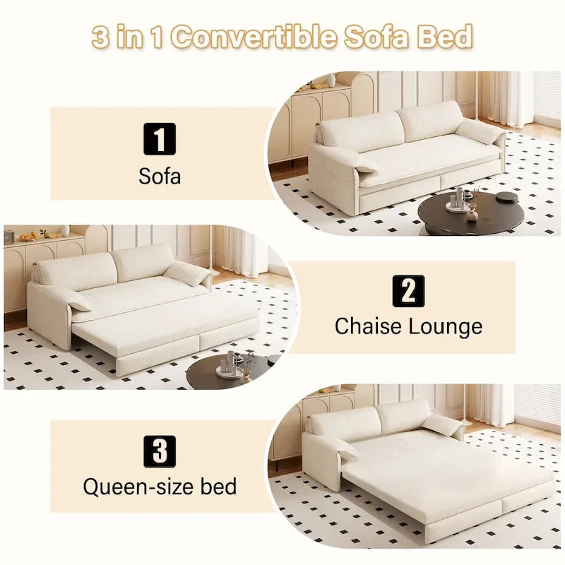 Canapé-lit convertible 3 en 1 avec rangement latéral, canapé-lit escamotable Queen de 168 cm, lit causeuse en velours