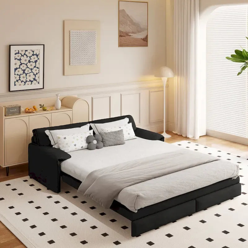 Canapé-lit convertible 3 en 1 avec rangement latéral, canapé-lit escamotable Queen de 168 cm, lit causeuse en velours