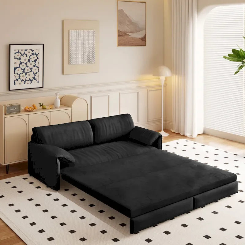 Canapé-lit convertible 3 en 1 avec rangement latéral, canapé-lit escamotable Queen de 168 cm, lit causeuse en velours