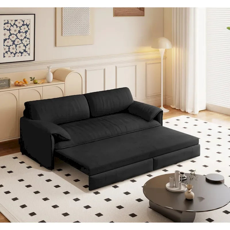 Canapé-lit convertible 3 en 1 avec rangement latéral, canapé-lit escamotable Queen de 168 cm, lit causeuse en velours