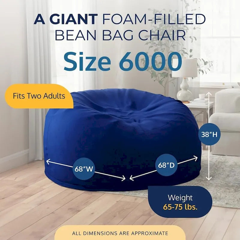 Pouf géant de 1,80 m, canapé moelleux d'intérieur, suédine bleue