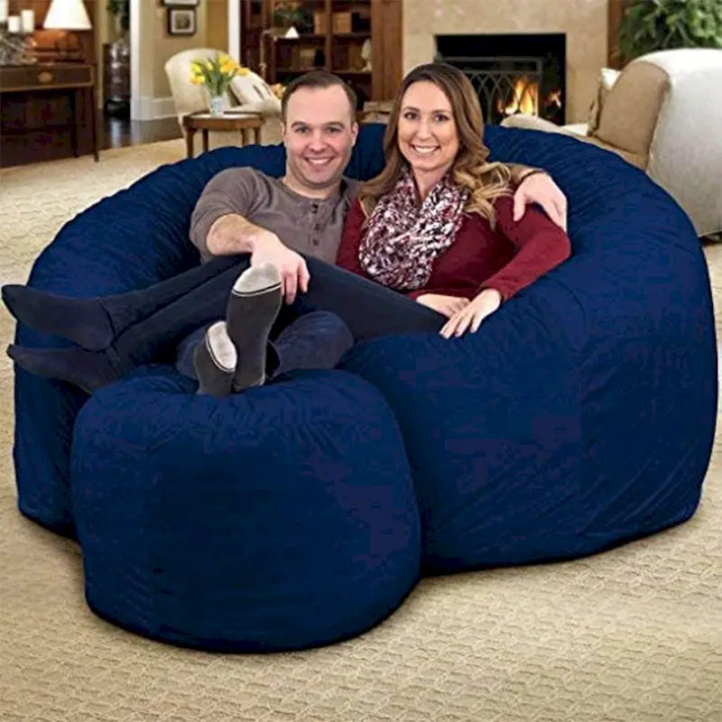 Pouf géant de 1,80 m, canapé moelleux d'intérieur, suédine bleue