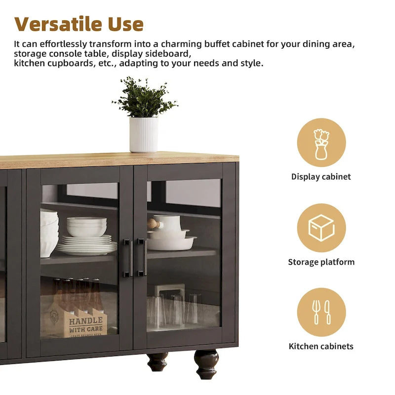 Meuble TV avec étagères et portes en verre trempé, Centre de divertissement avec étagères réglables pour téléviseurs jusqu'à 70 pouces