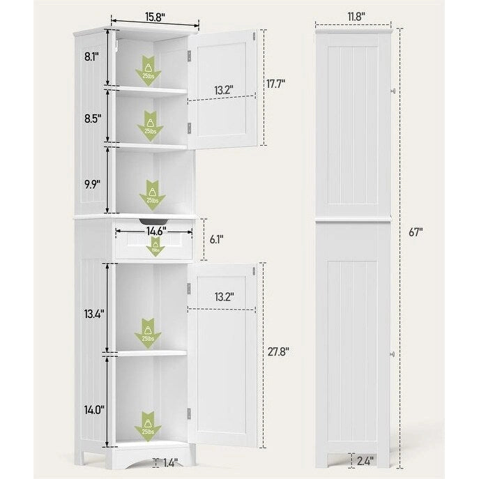 Meuble de Salle de Bain Haut de 170 cm, Colonne de Rangement Étroite avec 2 Portes et Tiroir