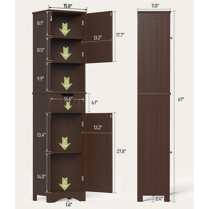Meuble de Salle de Bain Haut de 170 cm, Colonne de Rangement Étroite avec 2 Portes et Tiroir