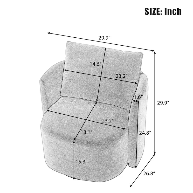 Fauteuil pivotant à 360°, fauteuil baril d'appoint 29,9 po, fauteuil canapé pivotant rembourré au design incurvé