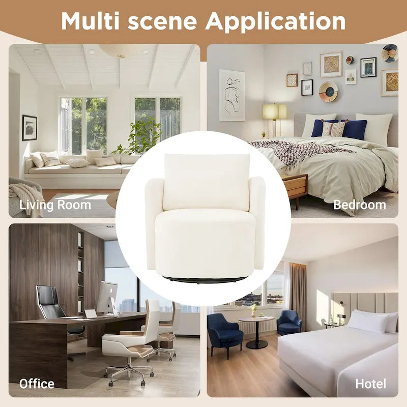 Fauteuil pivotant à 360°, fauteuil baril d'appoint 29,9 po, fauteuil canapé pivotant rembourré au design incurvé