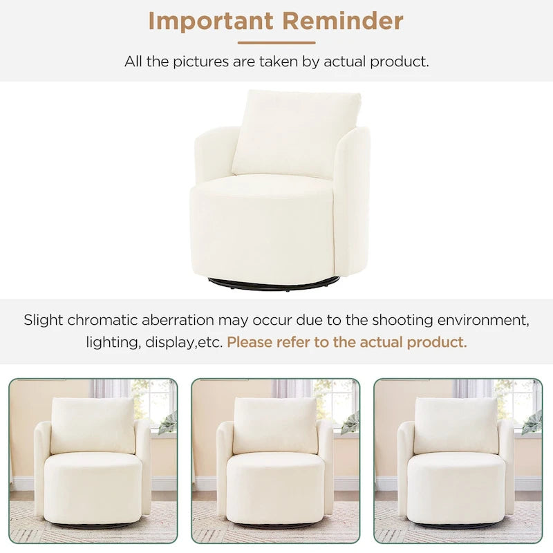 Fauteuil pivotant à 360°, fauteuil baril d'appoint 29,9 po, fauteuil canapé pivotant rembourré au design incurvé