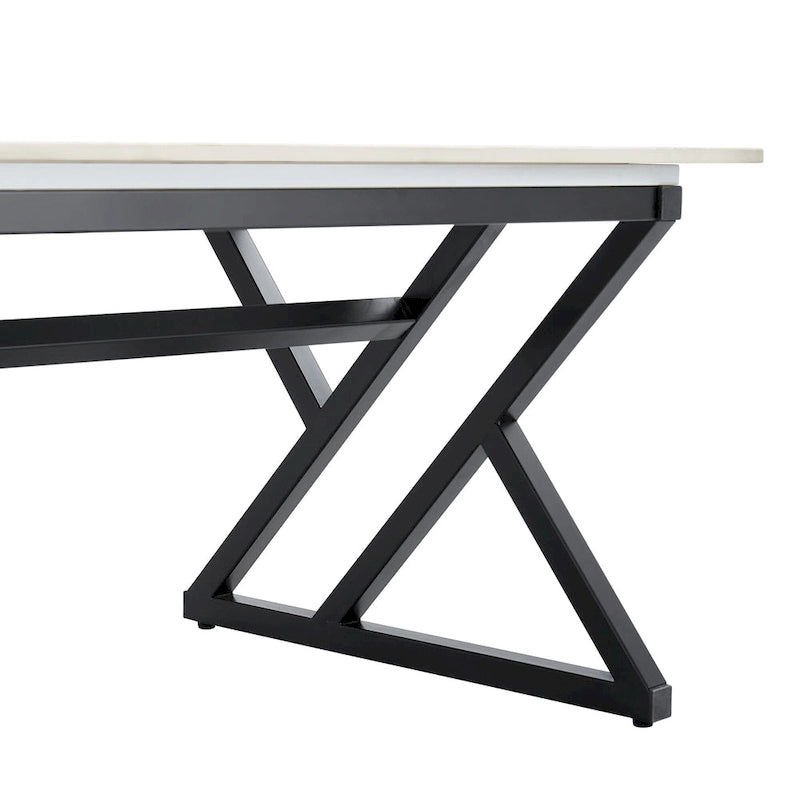 Table basse rectangulaire moderne 47 avec plateau en pierre frittée et pieds en métal en forme de X