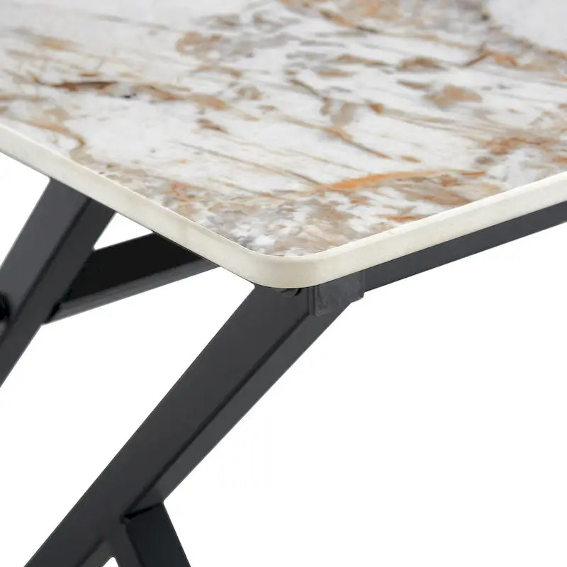 Table basse rectangulaire moderne 47 avec plateau en pierre frittée et pieds en métal en forme de X