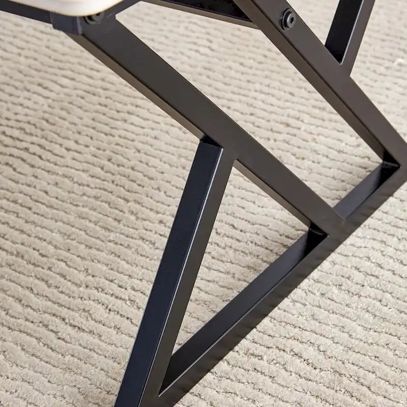 Table basse rectangulaire moderne 47 avec plateau en pierre frittée et pieds en métal en forme de X