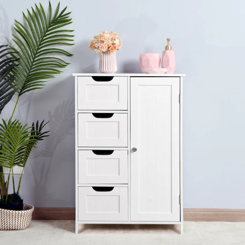 Meuble de rangement de salle de bain avec étagère réglable et tiroirs