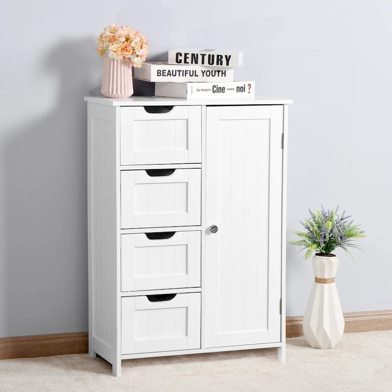 Meuble de rangement de salle de bain avec étagère réglable et tiroirs