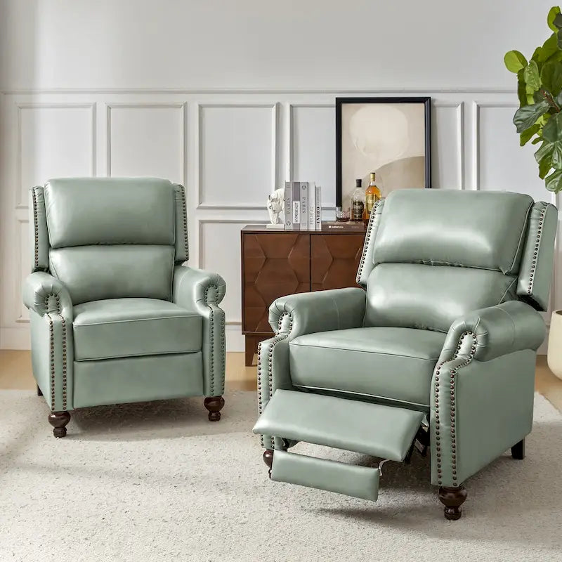 Ensemble de 2 fauteuils inclinables en cuir véritable de style Mid-Century Modern avec clous décoratifs
