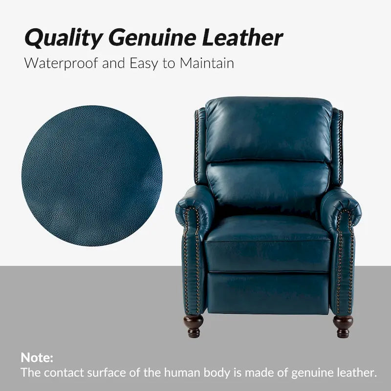 Ensemble de 2 fauteuils inclinables en cuir véritable de style Mid-Century Modern avec clous décoratifs