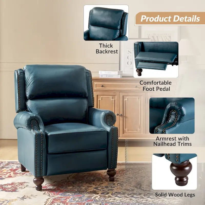 Ensemble de 2 fauteuils inclinables en cuir véritable de style Mid-Century Modern avec clous décoratifs
