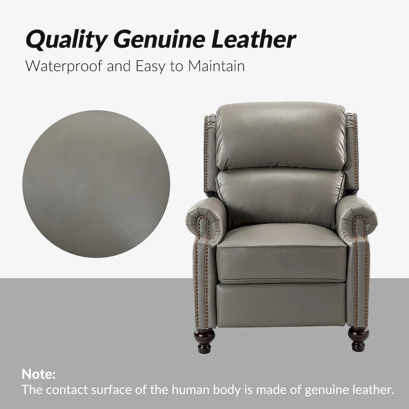 Ensemble de 2 fauteuils inclinables en cuir véritable de style Mid-Century Modern avec clous décoratifs
