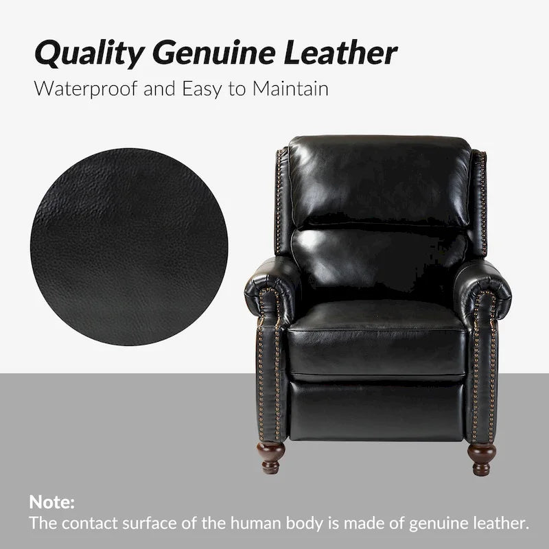 Ensemble de 2 fauteuils inclinables en cuir véritable de style Mid-Century Modern avec clous décoratifs