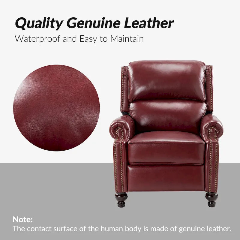 Ensemble de 2 fauteuils inclinables en cuir véritable de style Mid-Century Modern avec clous décoratifs
