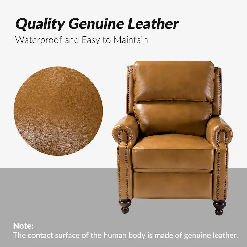 Ensemble de 2 fauteuils inclinables en cuir véritable de style Mid-Century Modern avec clous décoratifs