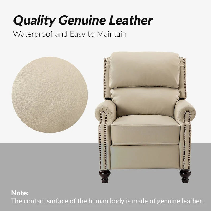 Ensemble de 2 fauteuils inclinables en cuir véritable de style Mid-Century Modern avec clous décoratifs