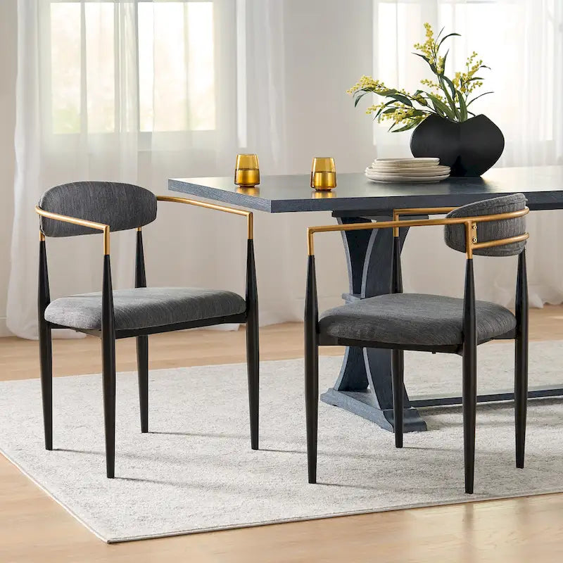 Chaises de salle à manger industrielles modernes rembourrées (lot de 2) avec structure en fer