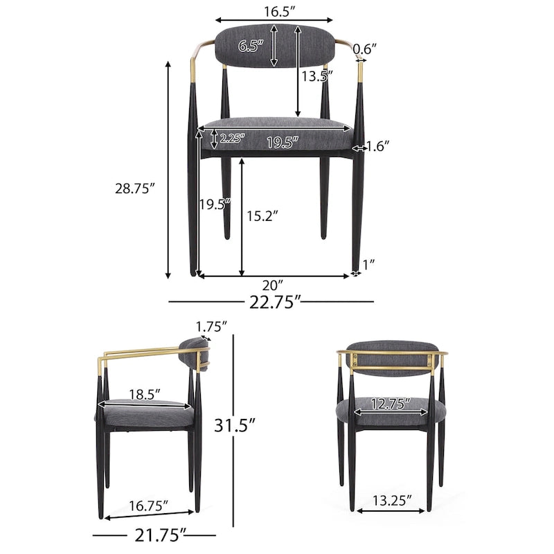 Chaises de salle à manger industrielles modernes rembourrées (lot de 2) avec structure en fer