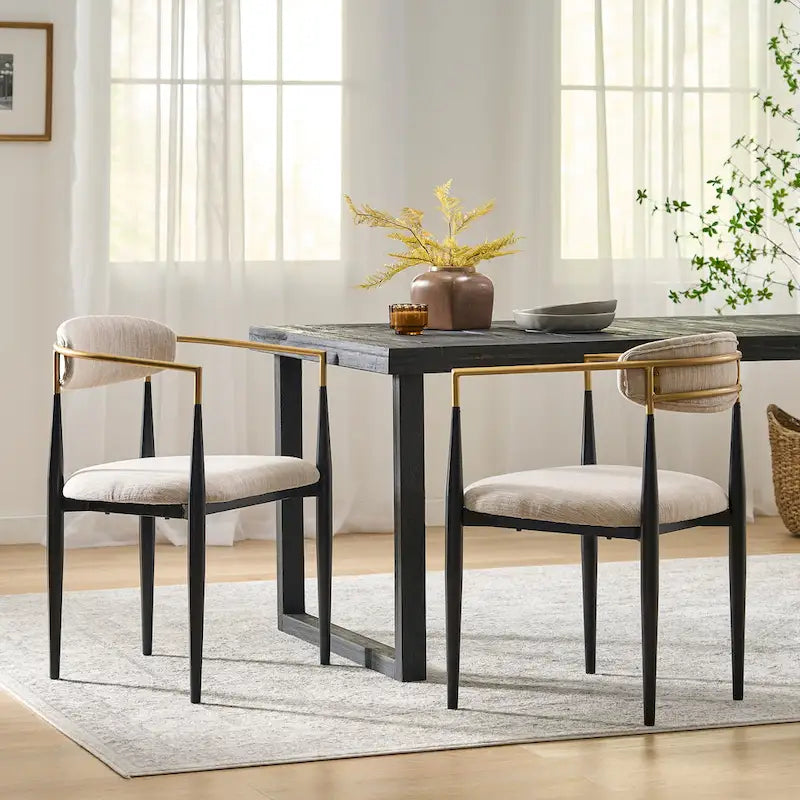 Chaises de salle à manger industrielles modernes rembourrées (lot de 2) avec structure en fer