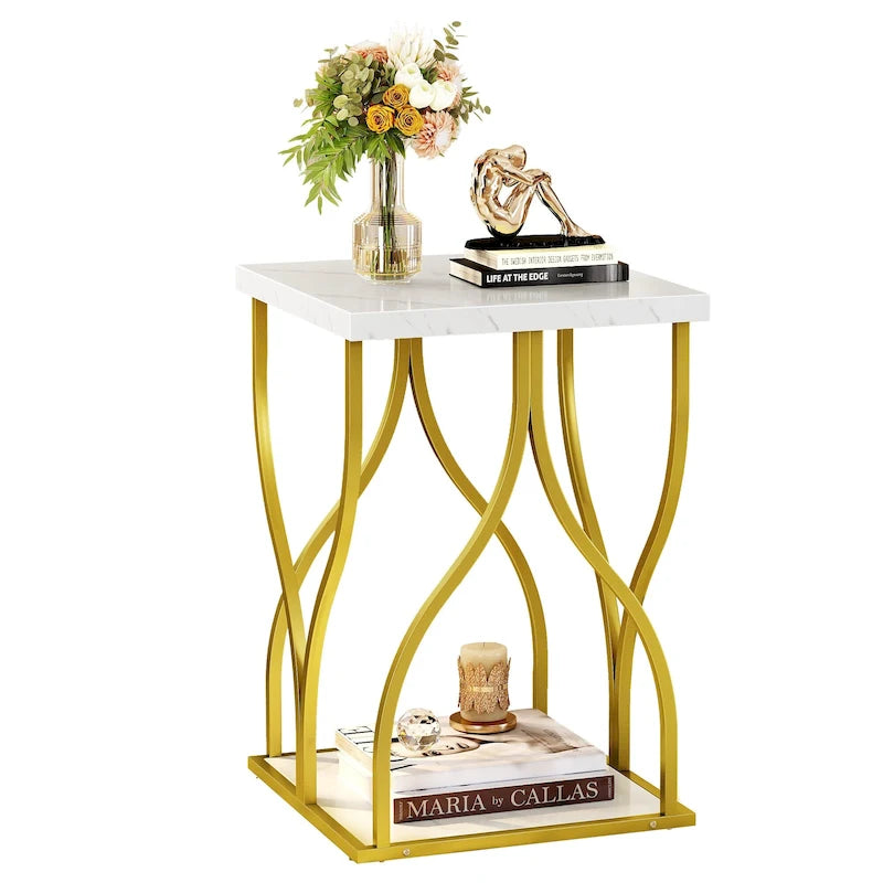 Console moderne dorée avec plateau en marbre pour entrée ou couloir
