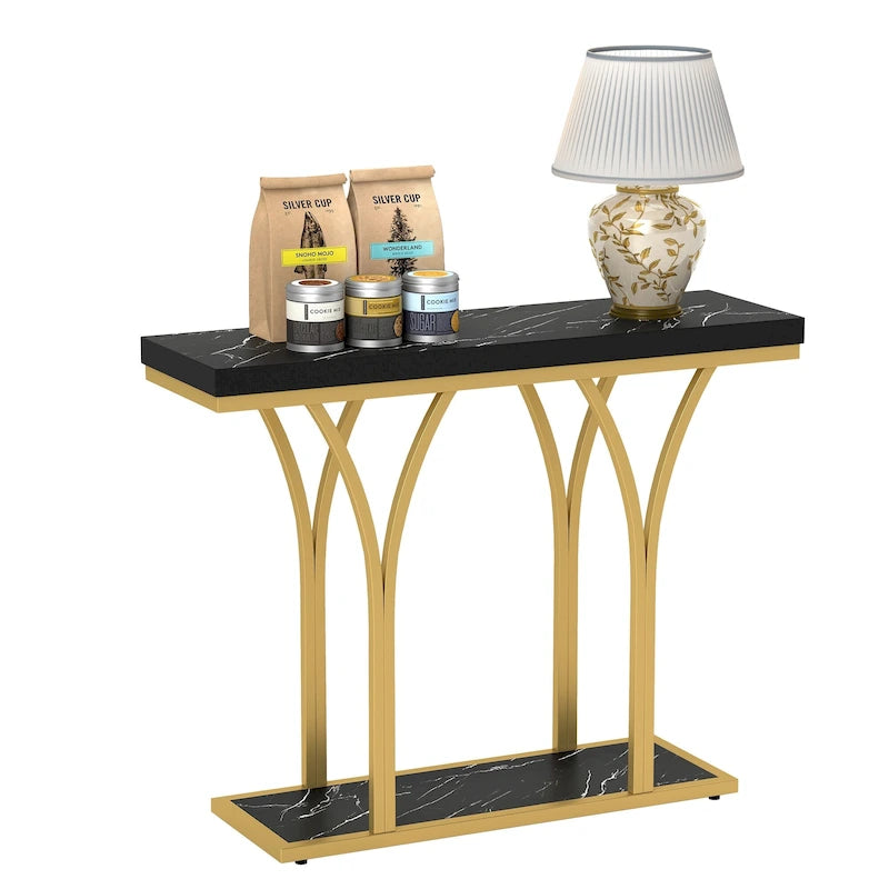 Console moderne dorée avec plateau en marbre pour entrée ou couloir