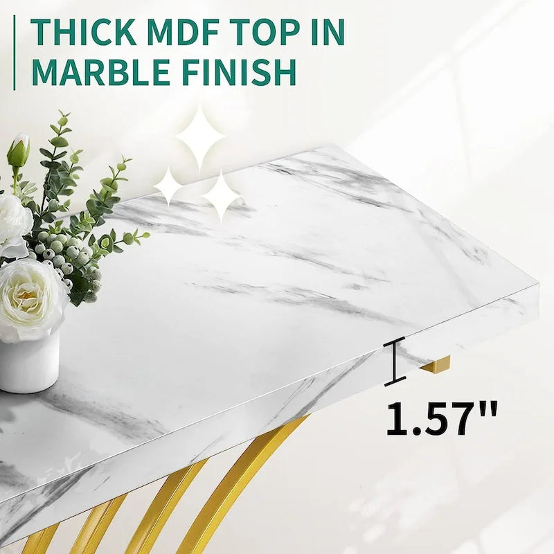 Console moderne dorée avec plateau en marbre pour entrée ou couloir