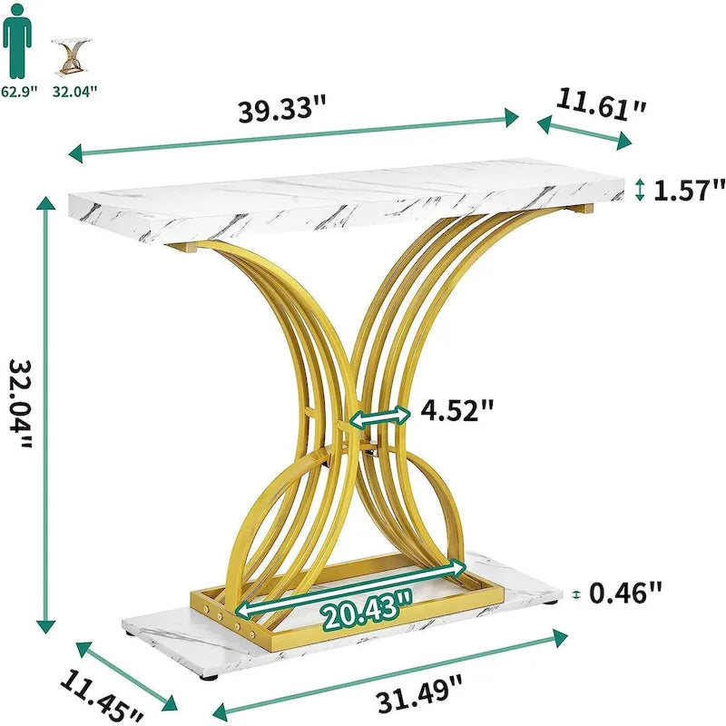 Console moderne dorée avec plateau en marbre pour entrée ou couloir