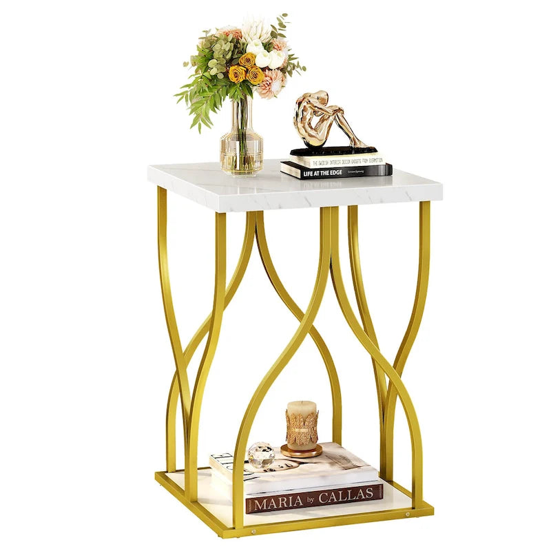 Console moderne dorée avec plateau en marbre pour entrée ou couloir