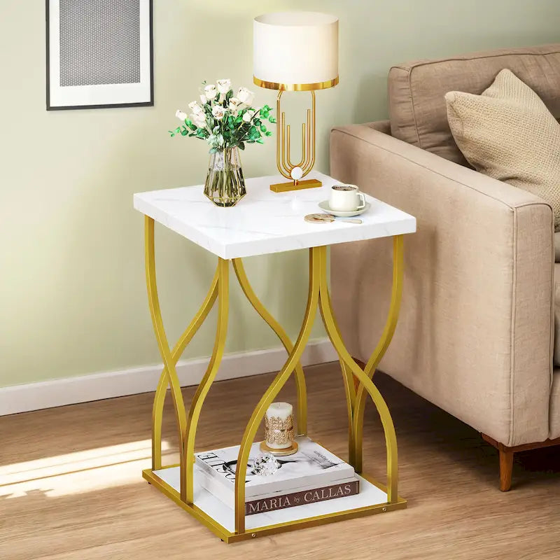 Console moderne dorée avec plateau en marbre pour entrée ou couloir