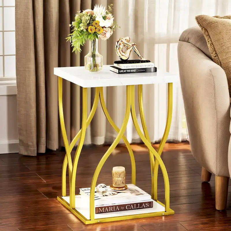 Console moderne dorée avec plateau en marbre pour entrée ou couloir