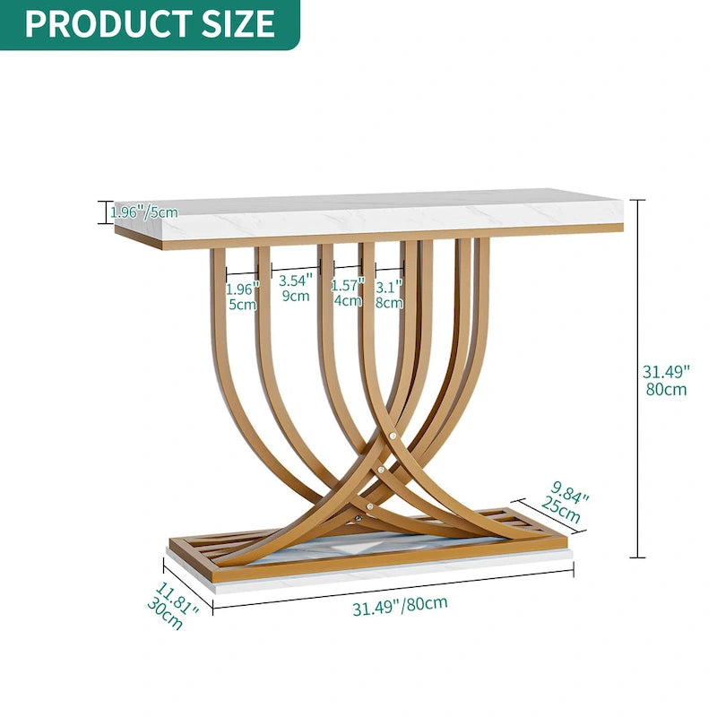 Console moderne dorée avec plateau en marbre pour entrée ou couloir