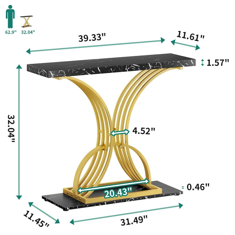 Console moderne dorée avec plateau en marbre pour entrée ou couloir