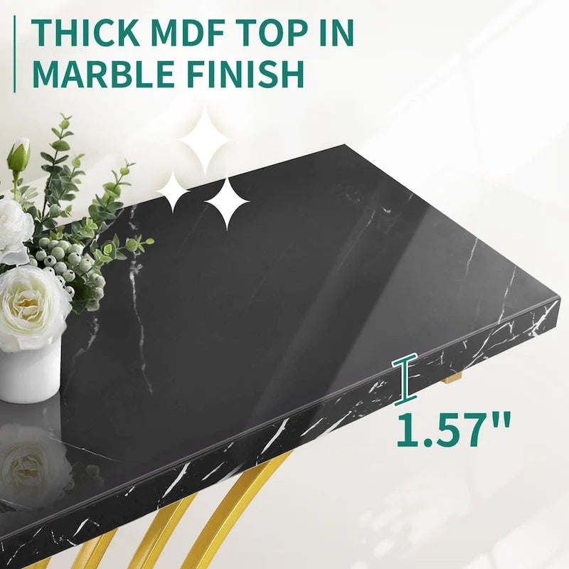 Console moderne dorée avec plateau en marbre pour entrée ou couloir