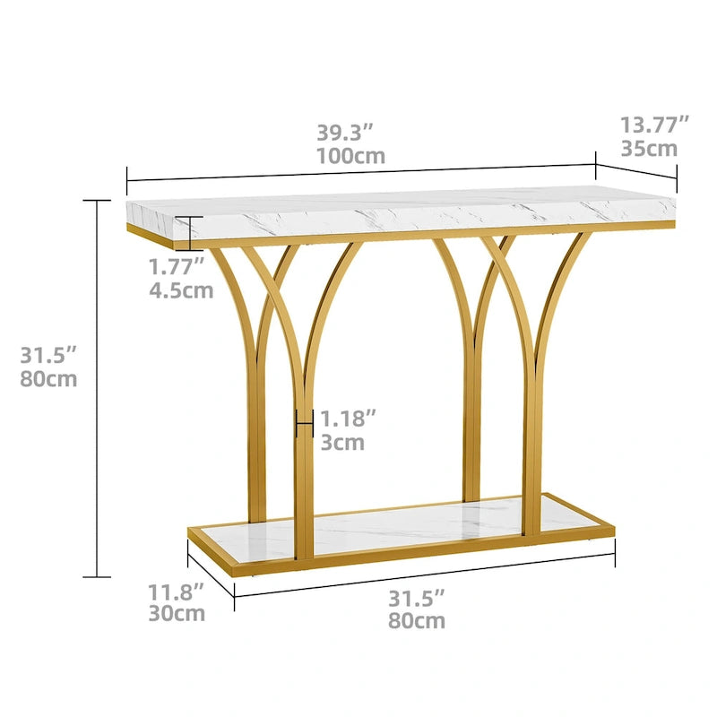 Console moderne dorée avec plateau en marbre pour entrée ou couloir