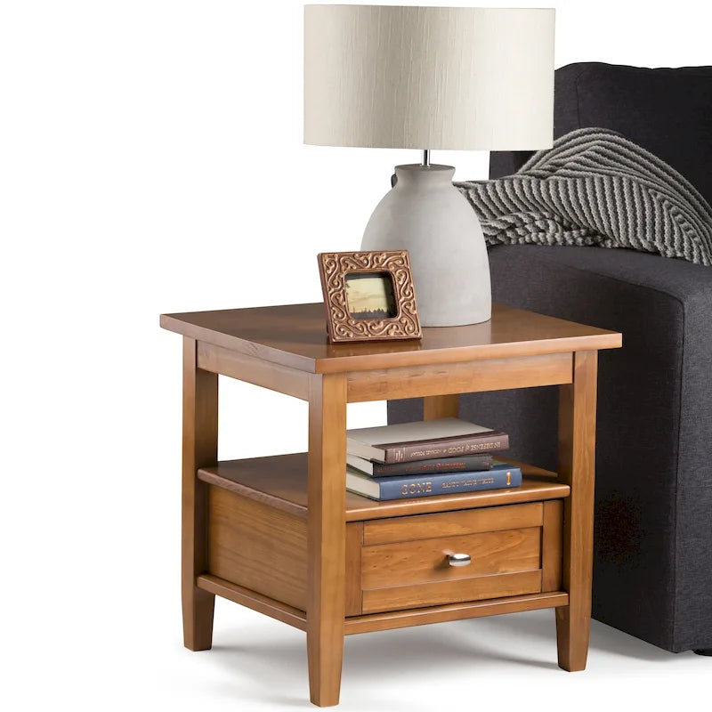 Table d'appoint rectangulaire de 20 pouces de large en bois massif de style transitoire - 20 pouces de large