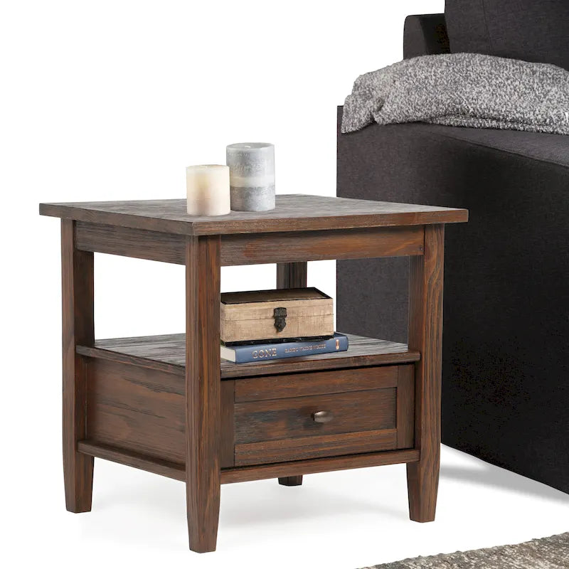 Table d'appoint rectangulaire de 20 pouces de large en bois massif de style transitoire - 20 pouces de large