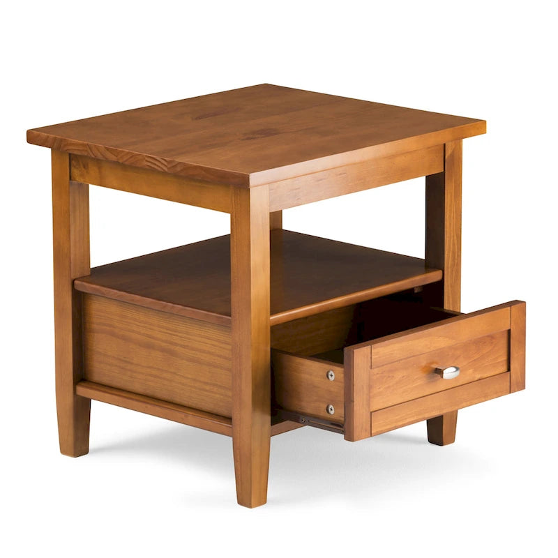 Table d'appoint rectangulaire de 20 pouces de large en bois massif de style transitoire - 20 pouces de large