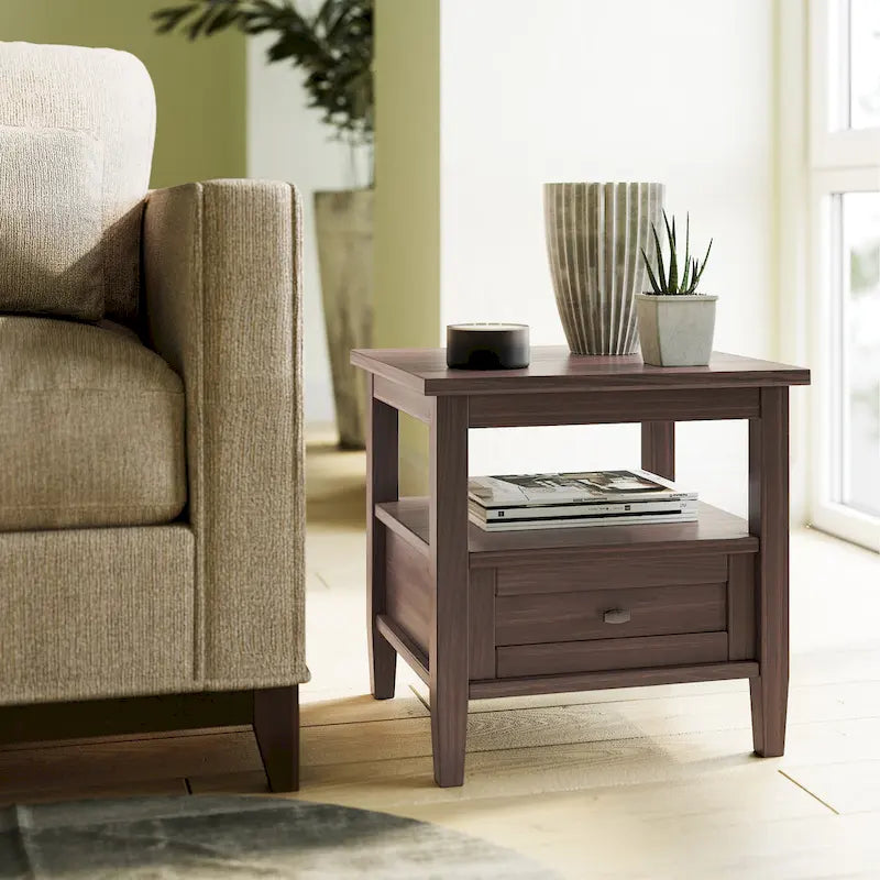 Table d'appoint rectangulaire de 20 pouces de large en bois massif de style transitoire - 20 pouces de large
