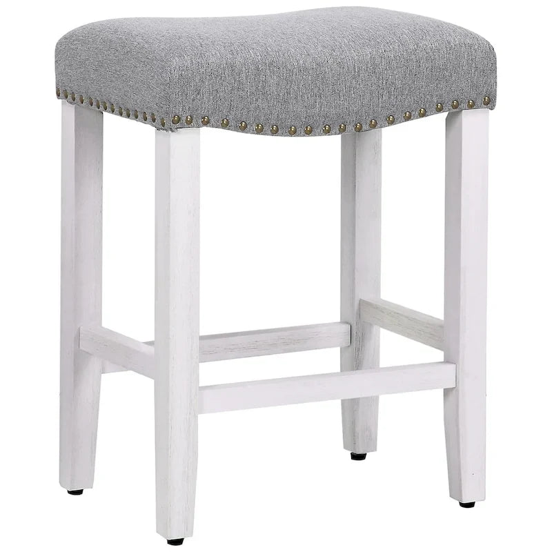 Tabouret de comptoir de 24 pouces en polyester rembourré blanc antique
