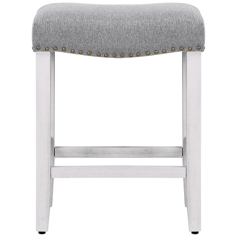 Tabouret de comptoir de 24 pouces en polyester rembourré blanc antique