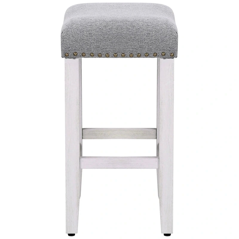 Tabouret de comptoir de 24 pouces en polyester rembourré blanc antique