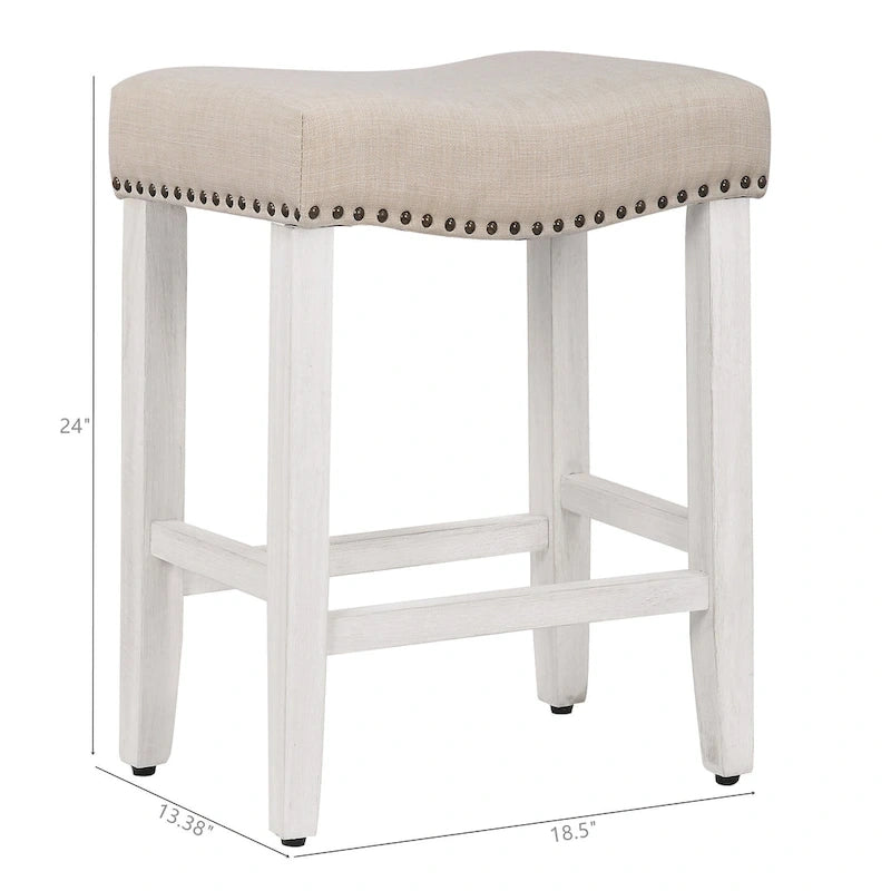 Tabouret de comptoir de 24 pouces en polyester rembourré blanc antique
