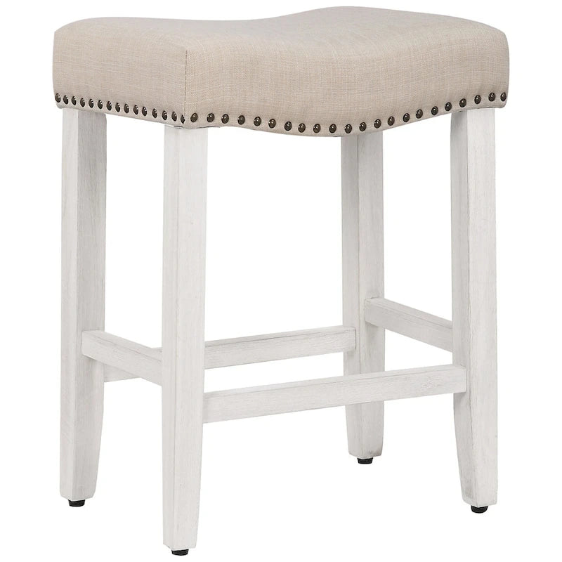 Tabouret de comptoir de 24 pouces en polyester rembourré blanc antique